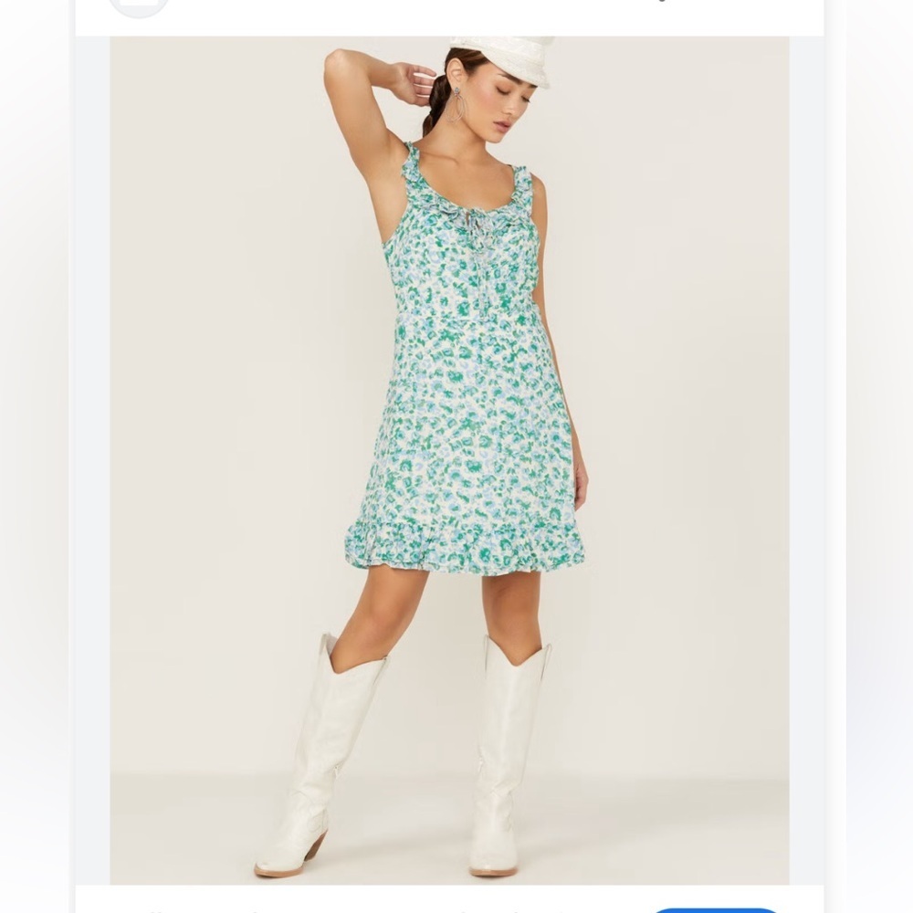 Molly Bracken NWT M  Floral Ruffled Sundress - Blue & Green